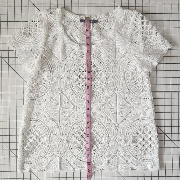 ModCloth Blue Tassel White Lace Short Sleeve Top Size S Like New - Picture 9 of 11